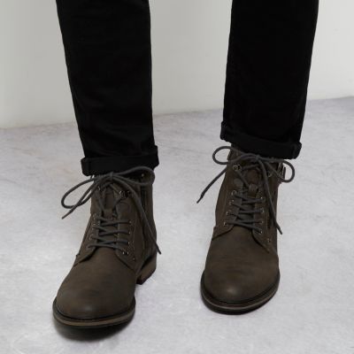 Grey buckle lace up boots